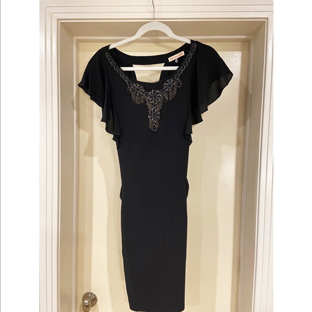 Rebecca Taylor Scoop Mini Dress with Beaded Accents